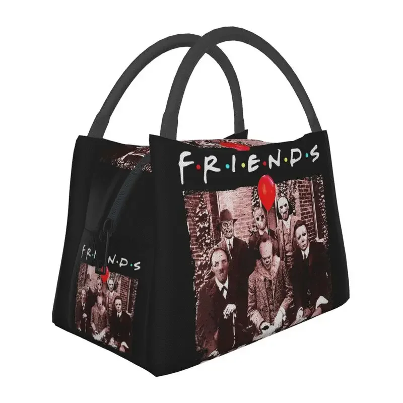 

Horror Movie Friends Character Insulated Lunch Tote Bag for Women Halloween Portable Cooler Thermal Bento Box Work Travel