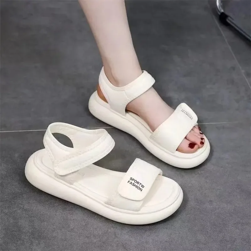 New Summer Fashion Chunky Sandals Women's Wedge Heels Slides PU Leather Casual Ladies Beach Thick Bottom Flip Flops
