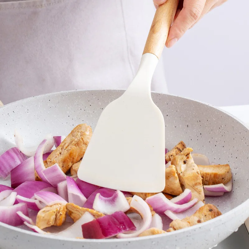 Kitchen Utensils 12Set Wooden Handle Silicone Non-Stick Pan Cooking Tools