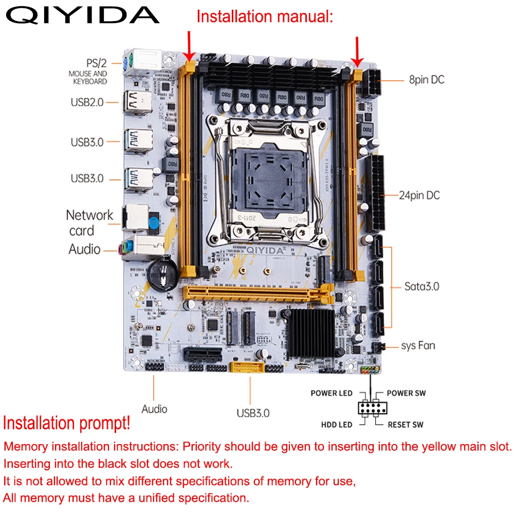 QIYIDA X99 Motherboard Set Kit With LGA2011-3 Xeon E5 2670 V3 CPU