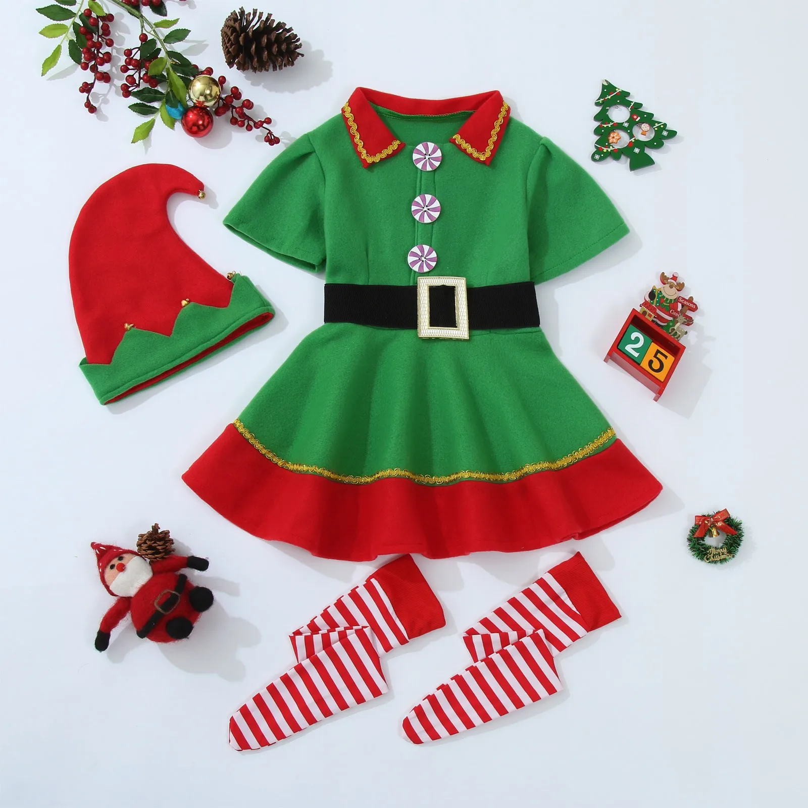 Disfraz de elfo verde para niña, disfraz de Navidad para fiesta de carnaval, Año Nuevo, conjunto de ropa elegante para niña, ropa de actuación para fiesta
