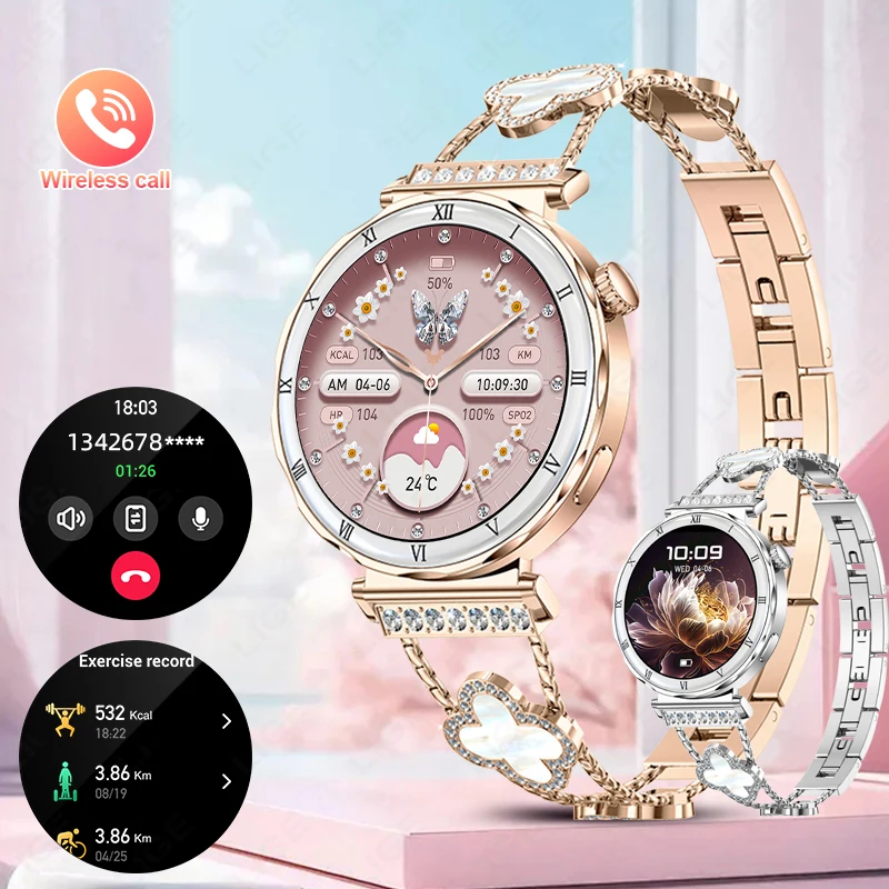 Women Ultra Thin Smart Watch 2026 New Luxury Diamond Bracelet AMOLED Screen Wireless Calling Fitness Tracker Smartwatch Ladies