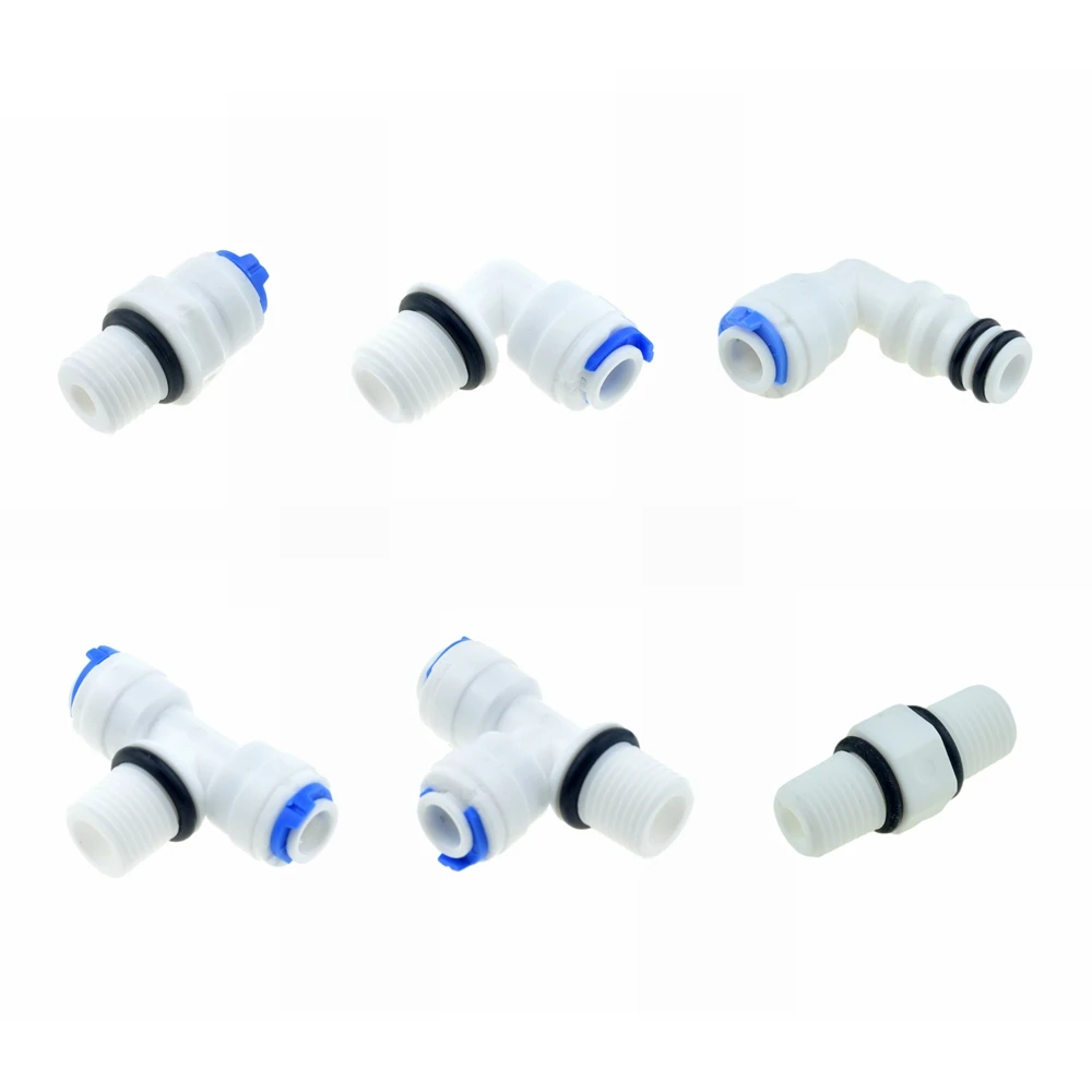 RO Water Pipe Fitting 1/4 OD Hose 1/8&quot 1/4&quot 3/8&quot BSP Male Thread With Seal Ring Plastic Quick Connector System Purifies |