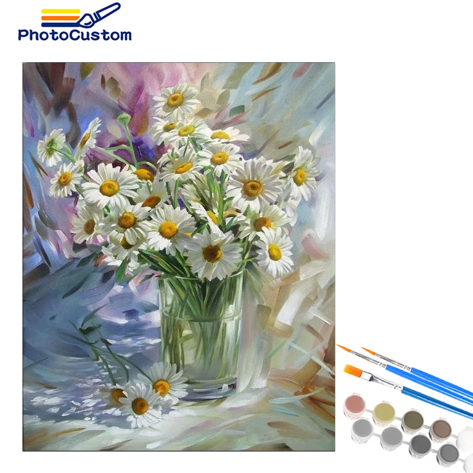 

PhotoCustom DIY Handwork Oil Painting By Number Flower Acrylic Paint Unframe On Canvas Coloring By Numbers For Home Decor Artwor