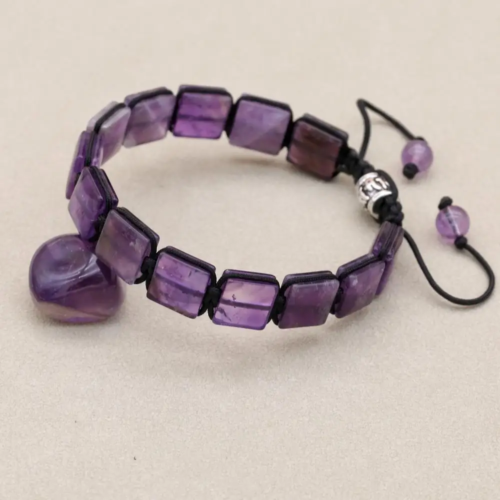 10MM Natural Stone Amethyst Chakra Braided Bracelet & Bangle Punk Women Friendship Charm Bracelets Handmade Couples Jewelry