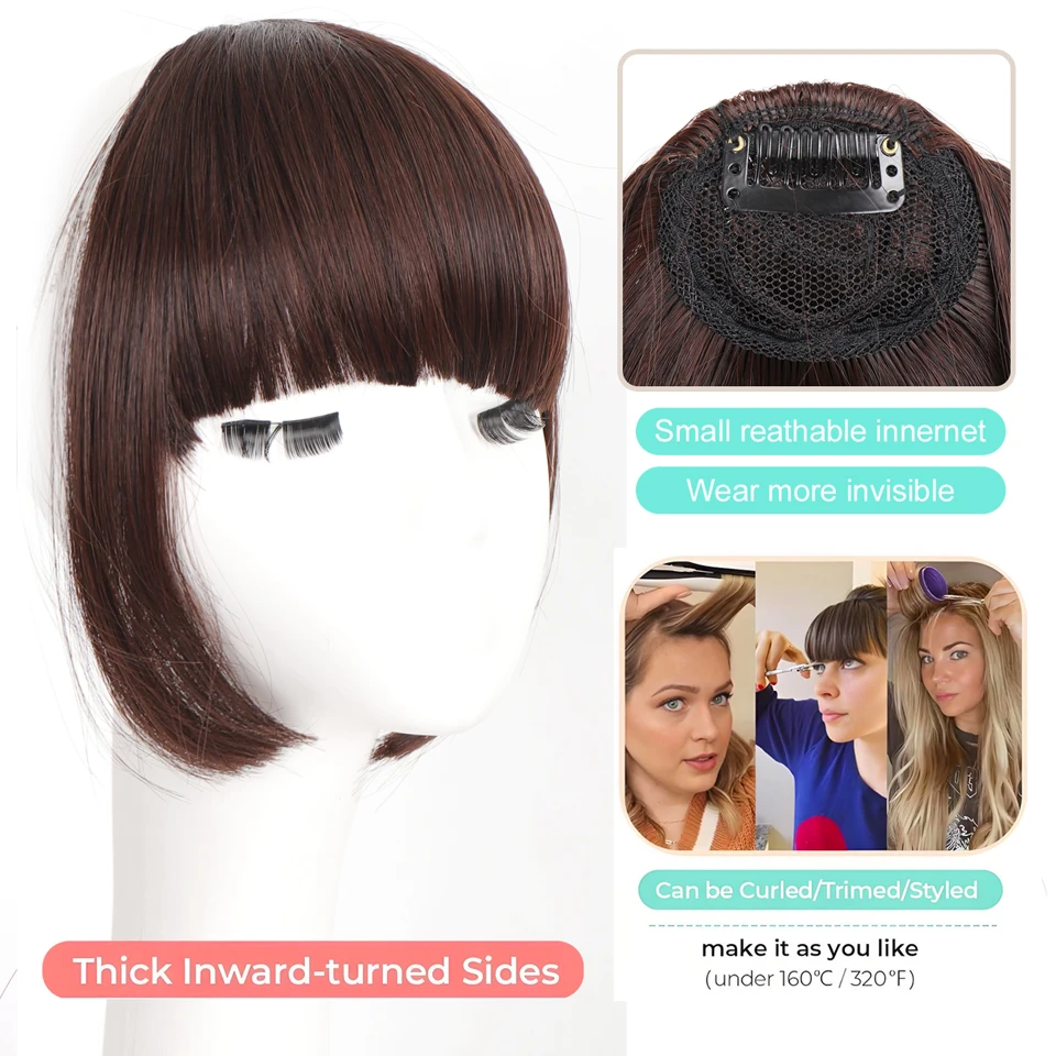 Synthetic Bangs Clip-in Hair Extensions Thick Bangs Hairpieces for Women Daily Heat Resistant Fake Bangs