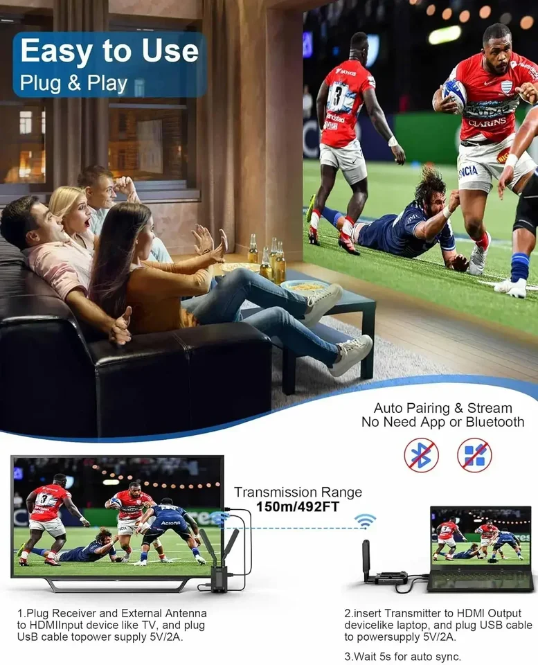 Kit HDMI Wireless 4K | Trasmettitore E Ricevitore | Fino A 150m Di Portata | Per TV, Proiettori, Laptop - Foto 7