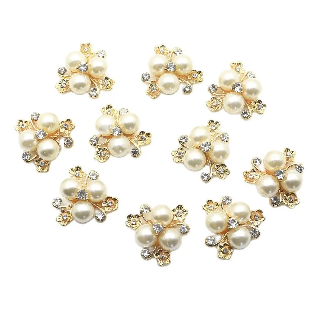 10 pcs/lot 2.3cm Flat Back Brooch Alloy Rhinestone Button ,Pearl Button Decoration For Wedding