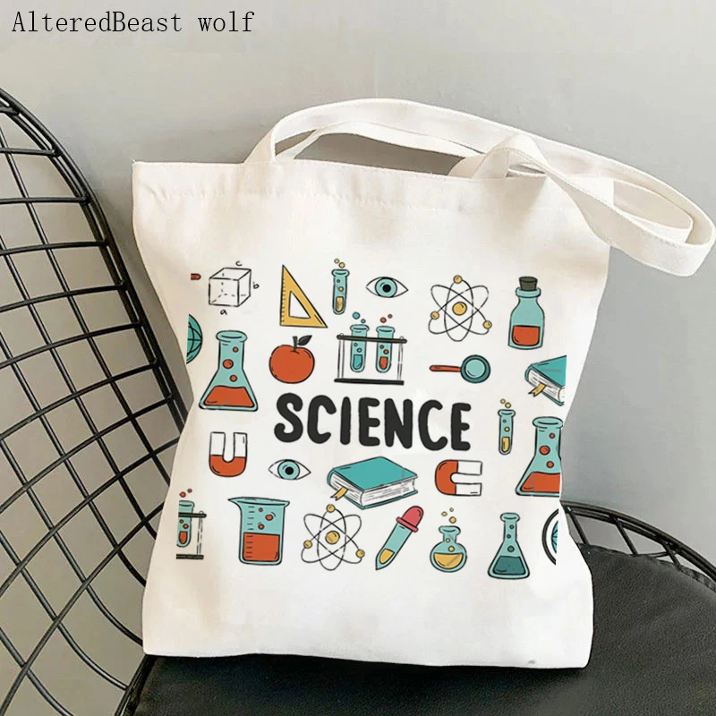 Women Shopping Bag pencil instead of letter i and molecule and chemistry Science Tote Bag Harajuku Teacher supplies handbag