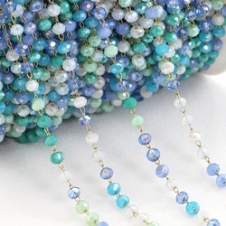 1 Meter Crystal Stone Stainless Steel Beaded Chain in Vibrant Red and Purple - 3.5mm Beads (Blue Green - Gold)