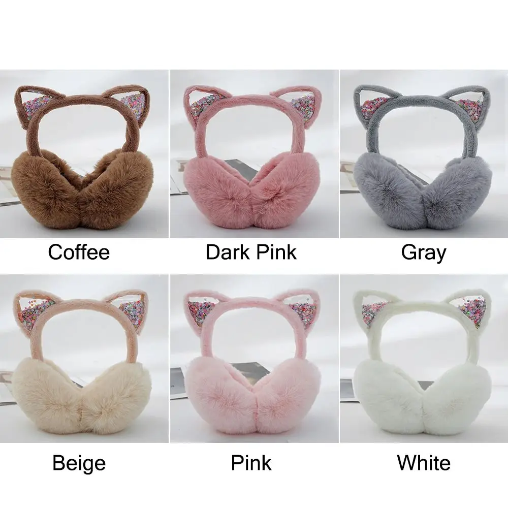 Cat Ears Animal Earmuffs Winter Soft & Warm Foldable Ear Covers Furry Fleece Ear Warmers for Women Girls