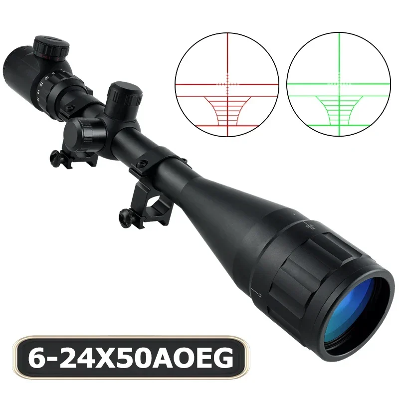 6-24x50 AOEG Hunting Optics Riflescope Red/Green Adjustable Reticle Reflex Sight HD Sniper Airsoft Scope Tactical Accessories