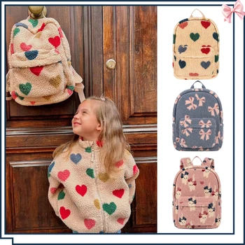 Zaino in Pile di Agnello per Bambini 2026 KS, Borsa per Scuola Primaria, Asilo, Regalo per Ragazzi e Ragazze, Borsa da Viaggio, Borsa per Mamme