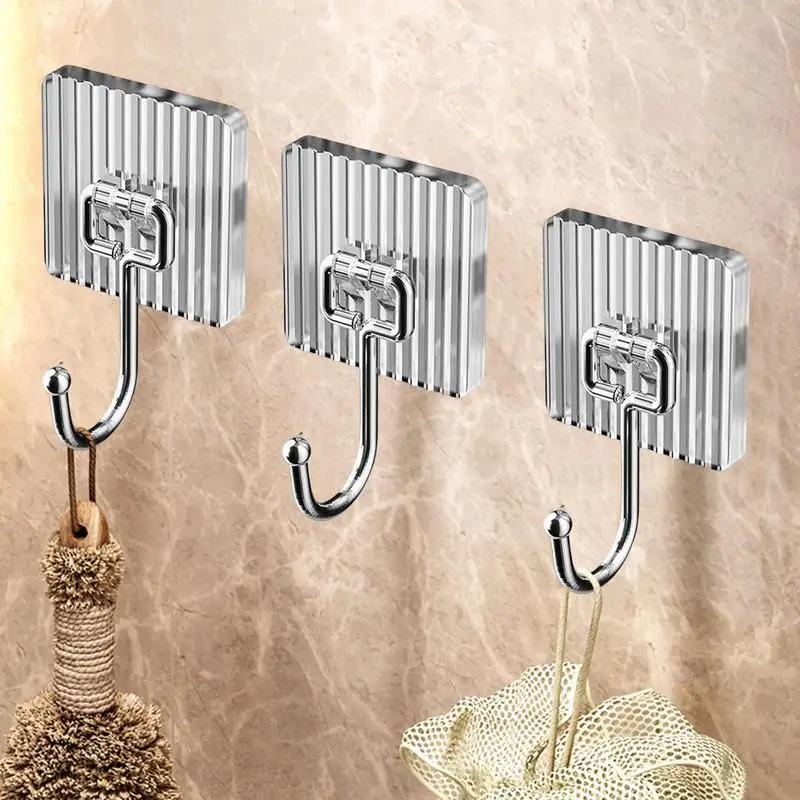 Self-Adhesive Hooks For Wall Wall Mounted Shower Hooks Heavy Duty Clothes Hanger Towel Rack Stainless Steel No Drilling Bathroom
