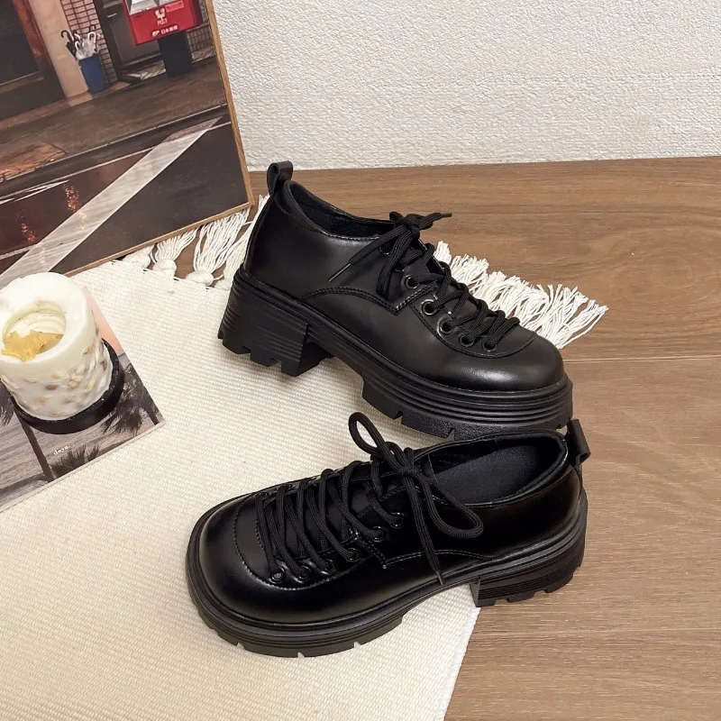 NEW Mid Heel Square Heel Round Toe Fashion 2024 Hot Sale Women's Shoes Lace-up Cross-tied Solid Spring Autumn Pumps Vulcanized