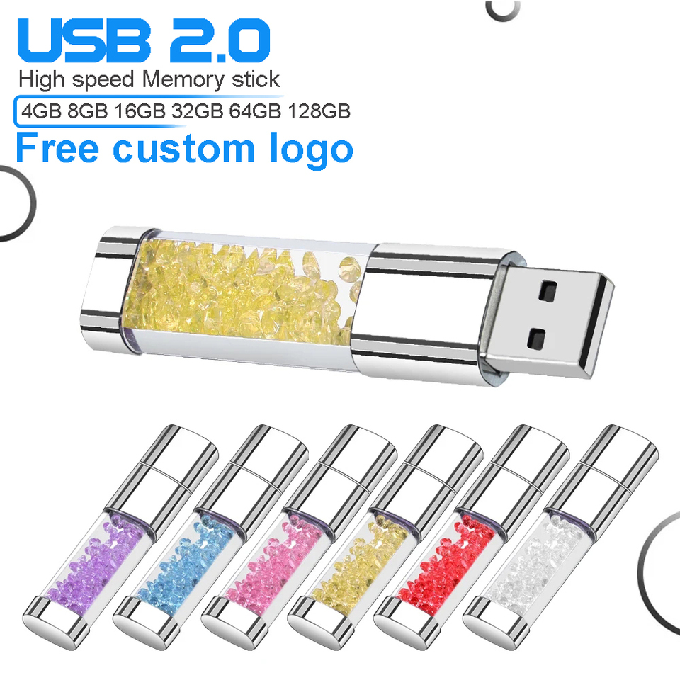 Colorful Crystal USB Flash Drive 128GB Free Custom Logo Memory Stick 64GB 100% Real Capacity Pen Drive 32GB Fancy U Disk 16GB