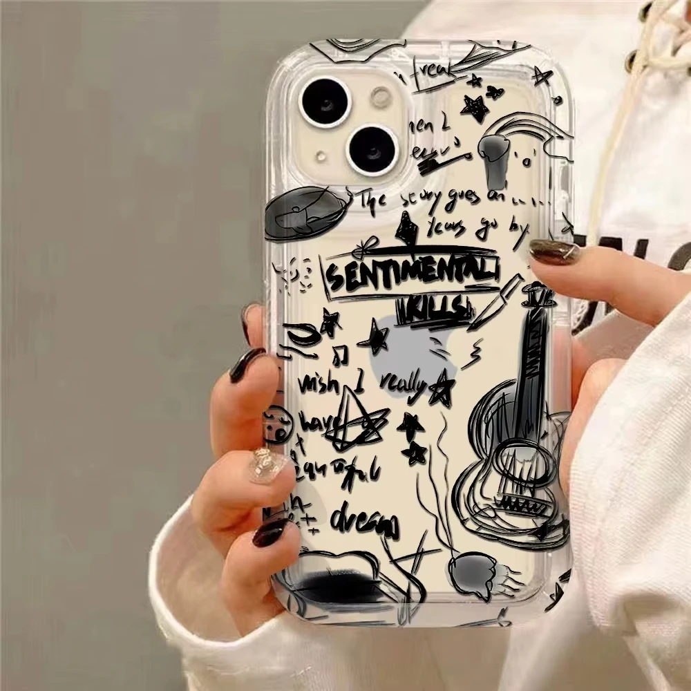Black Guitar Music Cat Transparent Phone Case