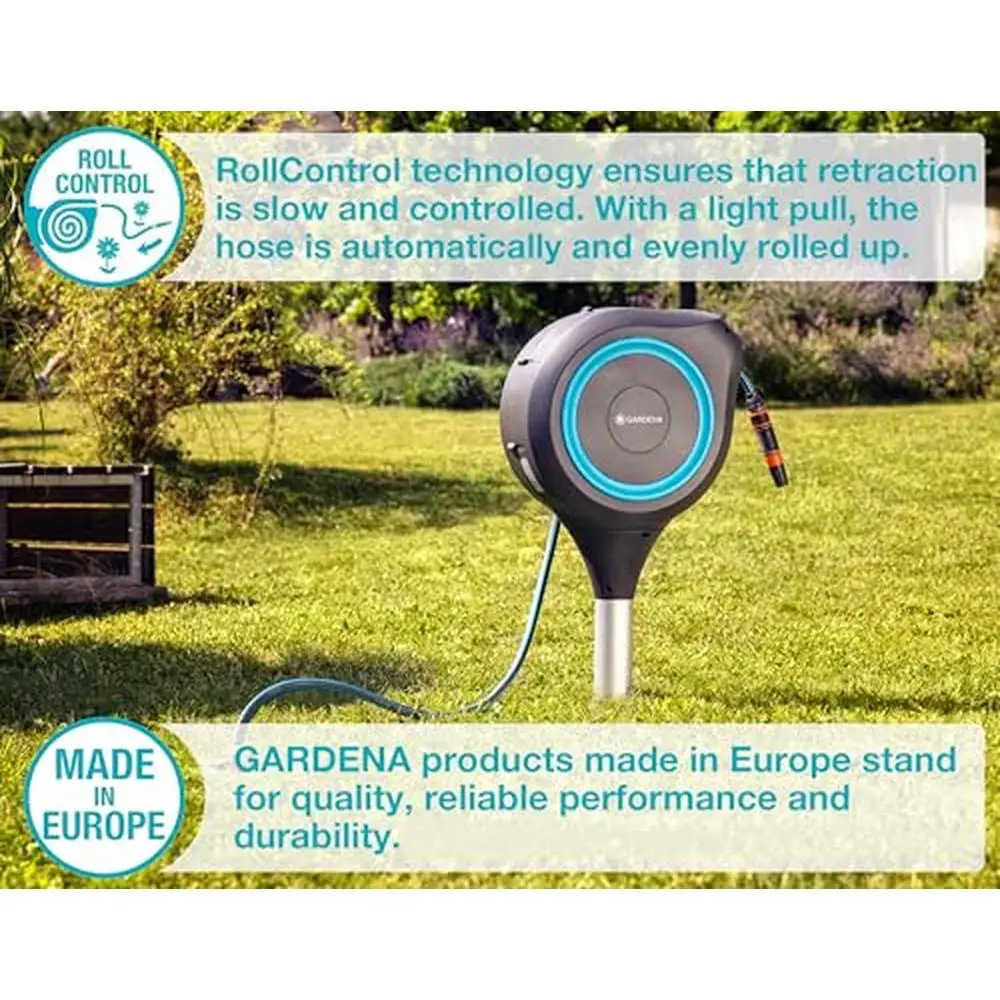 66ft Auto Retractable Hose Reel RollControl Technology 360 Degree Swivel Strong and Stable Metal Spike Feet Kit Turquoise