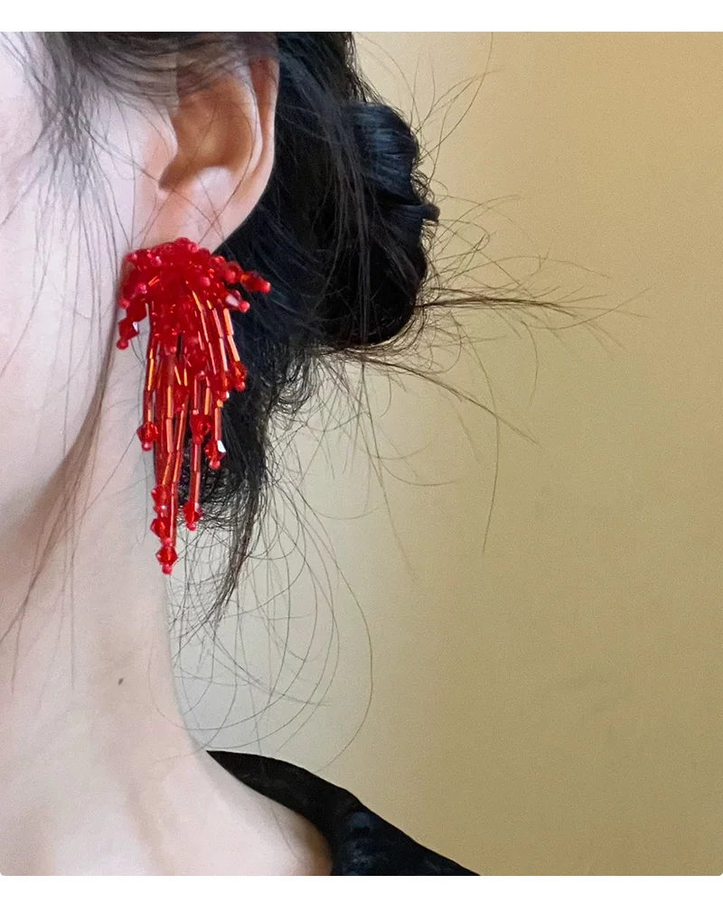 2025, handgefertigte baumelnde Ohrringe mit Kristallquasten | Barockes Perlen-Feuerwerk-Blumendesign | Eleganter Statement-Schmuck für Damen – Detail 22