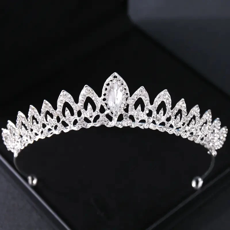 Silberne Kristall Braut Tiara und Krone Stirnband für Frauen Braut Party Strass Abschluss ball Diadem Hochzeit Braut Haarschmuck – Detail 8