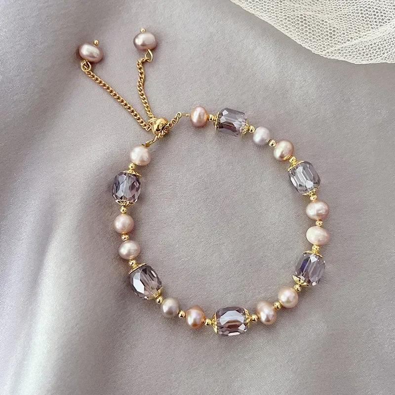

*Natural Freshwater Pearl Bracelet for Women Summer Accessories for Girls Adjustable Size Crystal Bracelet Nice Girls Gifts
