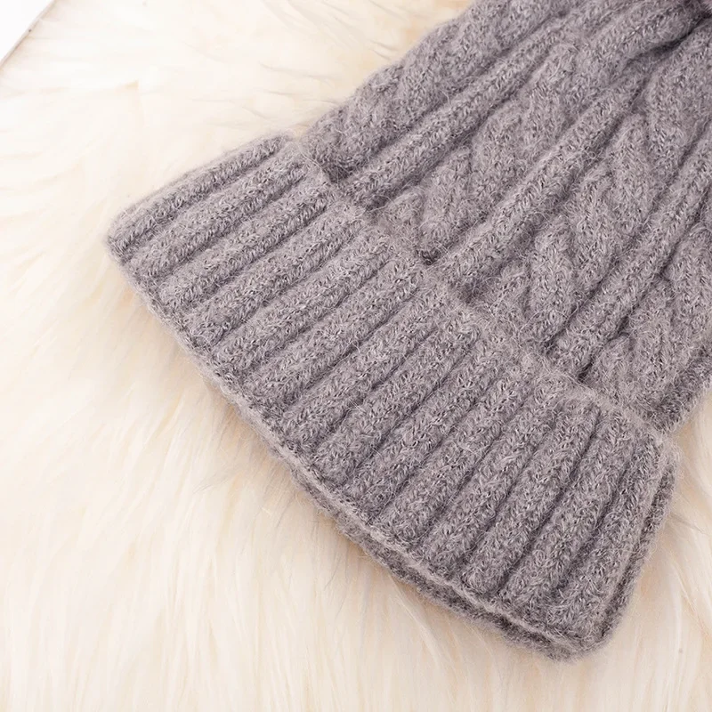 Fashion Warm Knitted Women's Hat Striped Winter Hats For Women Pink Fur Pompom Wool Beanies Thick Skullies Cap faux Pom pom Hat 6