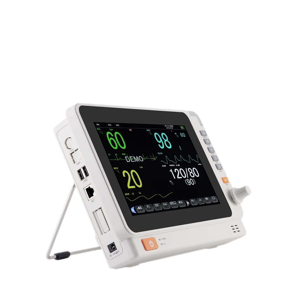 New 10 inch Adult Human Vet Animal use portable 6-parameter monitor ECG/NIBP/PR/SPO2/RESP/TEMP patient monitor vital signs moni