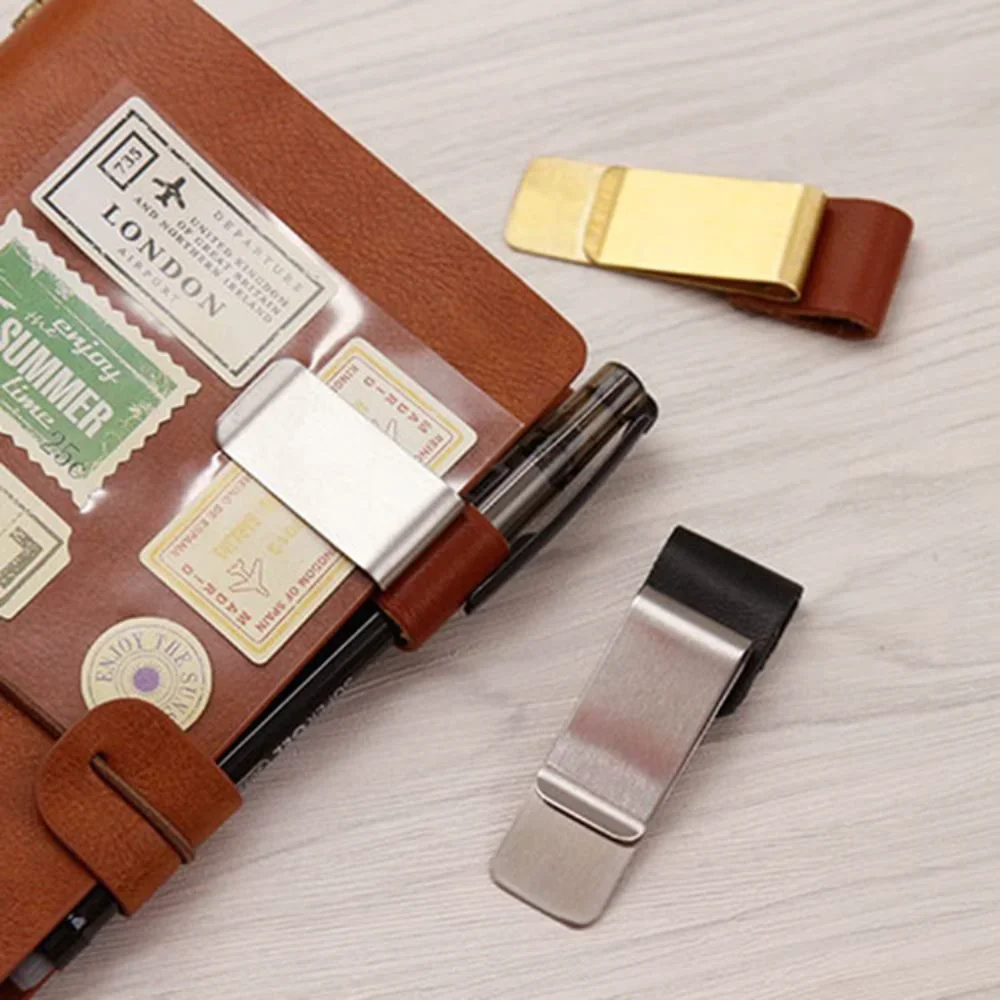 Pen Holder Pen Loop 1PCS Pen Loop For Notebook Retro Leather Journal Notebook Pencil Holder Bookmark With Metal Clip Office Supplies