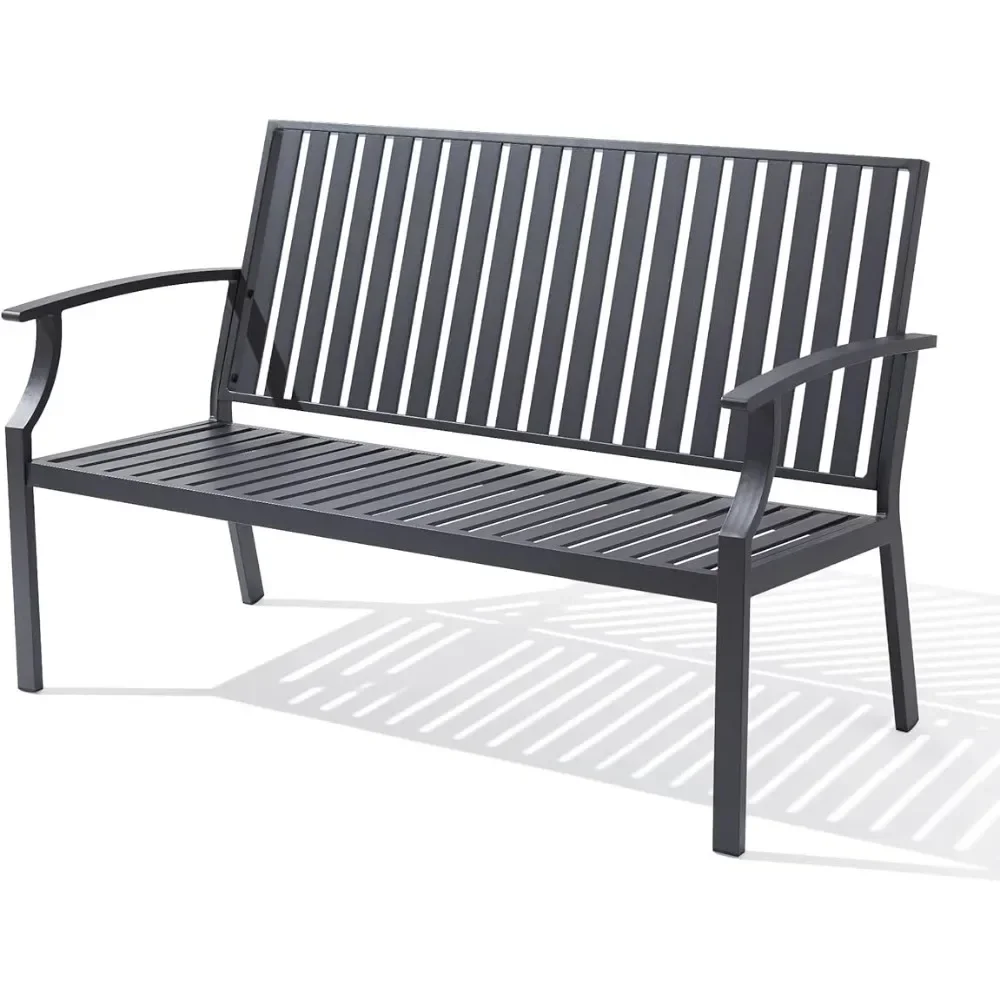 

Outdoor Bench, 52" Aluminum Frame 3-Person Patio Garden Bench with Anti-Rust, Porch Bench Furniture Memorial Benches for Park