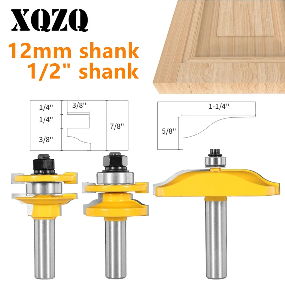 

3PCS 12mm 12.7mm Stile&Rail Assembles-Roman Ogee Bit Router Bit Woodeorking Milling Cutter for Wood Face Mill Tools
