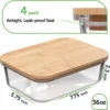 Glass Food Storage Containers with Bamboo Lids (4 Pack, 36 Ounce) Eco Friendly Meal Prep Containers Airtight – Plastic Free, BPA 2