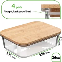 Glass Food Storage Containers with Bamboo Lids (4 Pack, 36 Ounce) Eco Friendly Meal Prep Containers Airtight – Plastic Free, BPA 2