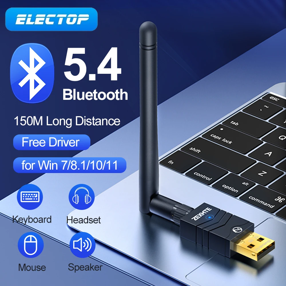 Electop 150m usb bluetooth 5 4 adapter for pc speaker wireless mouse