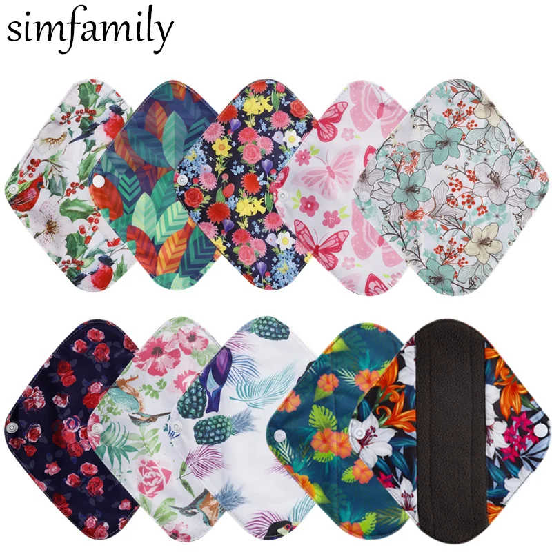 Reusable Pads Bamboo Charcoal Pads Sanitary Washable Panty Liner Mama Maternity Menstrual Cotton 10Pcs sanitary pads