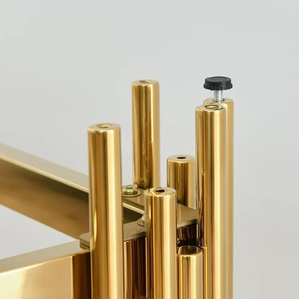 Gold Stainless Steel Frame Glass Coffee Table, Living Room Double-layer Coffee Table, Glass Countertop Coffee Table 5