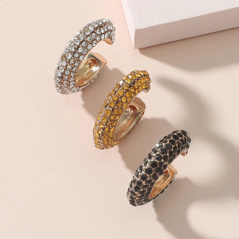 Ear Clip C-Shape Colorful Rhinestones Ear Clips for Women Bohemian Ear Cuff Luxury Clip On Earring Female Jewelry Personality Accessories