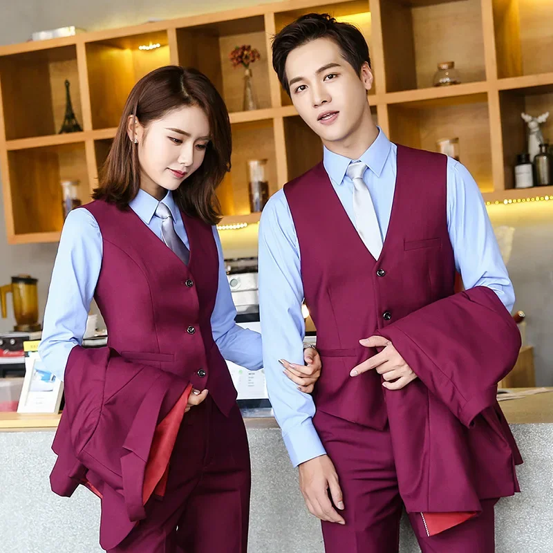 Professional Bank Workwear Vestsmooths Your Silhouette Wine Red Career Suit Horse Clip Formal Hotel KTV Uniform Vest