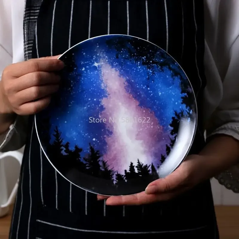8 inch Starry Universe Plate Set Ceramic Dishes Dessert Steak Bread Dinner Plates Sets Dish Kitchen Decor