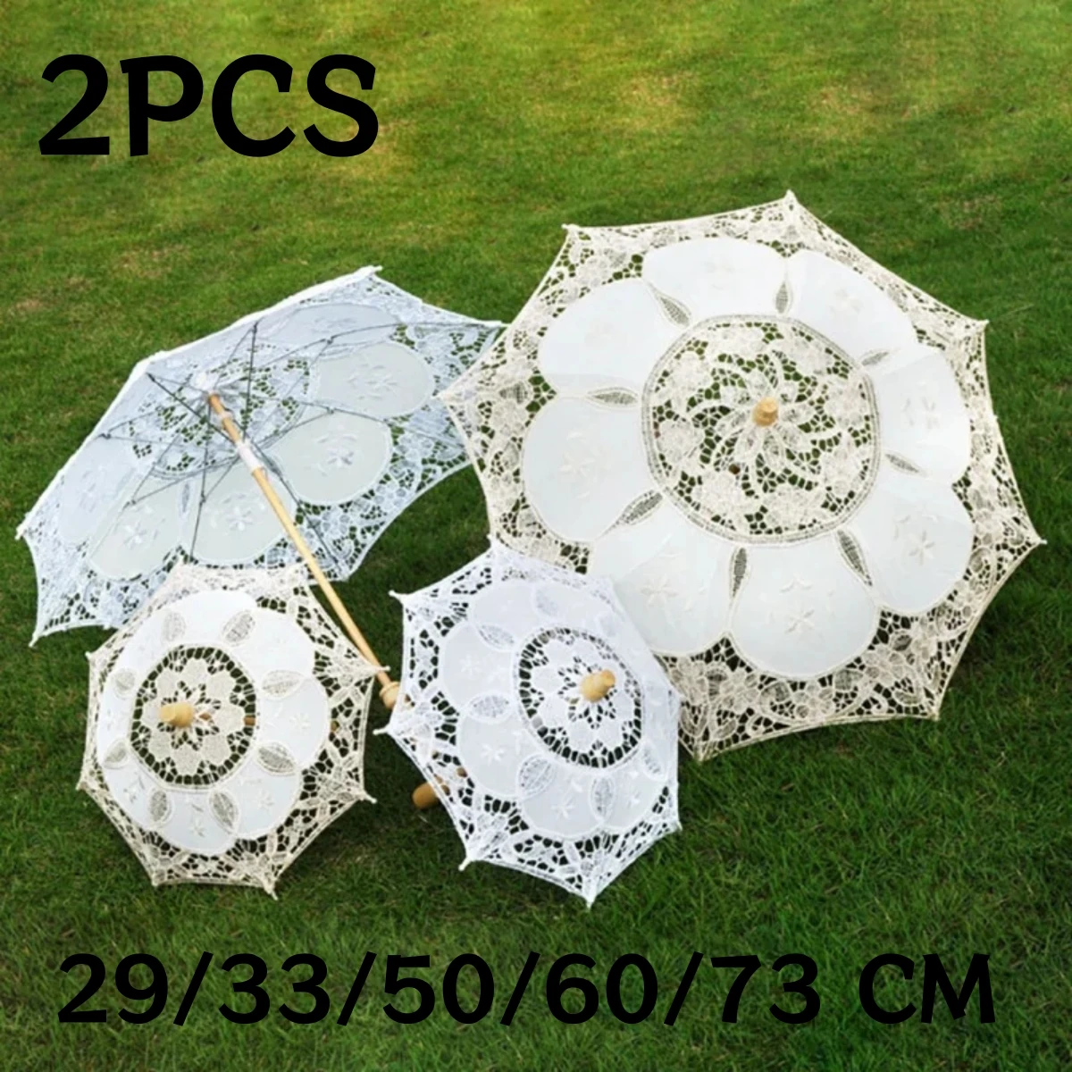 2 Pieces Wedding Lace Umbrella Cotton Bridal Umbrella White Beige For Wedding Decoration Photography Official-Website
