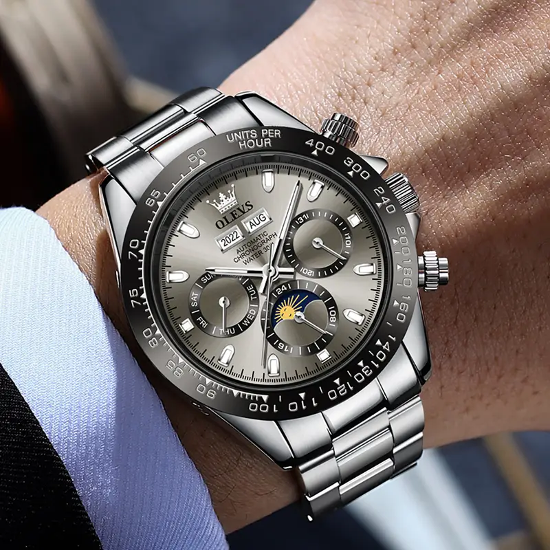 OLEVS 6654 Luxury Mens Watch Chronograph Automatic Mechanical Wristwatch Waterproof Luminous Top Brand Watch for Man Date Sport - Image 8