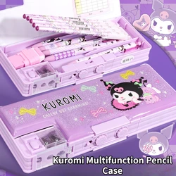 Kawaii Sanrio Kuromi Pencil Case Organizer Student Creativity Multifunction Stationery Supplies Storage Box Girl Birthday Gift