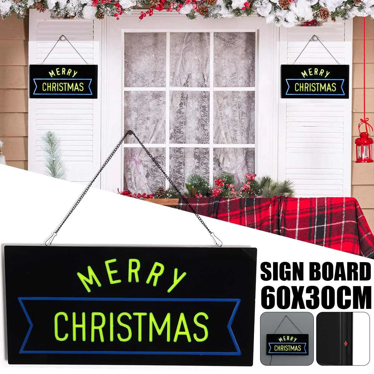 

Merry Christmas LED Sign Board Light Hanging Bar Window Display Light Box Party Home Decor Resin Commercial Advertising Lighting