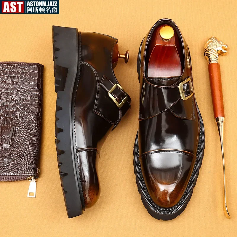 Luxury Patent Leather Mens Formal Shoes Handmade Italian Quality Fashion Buckle Genuine Leather Wedding Social Shoes Man