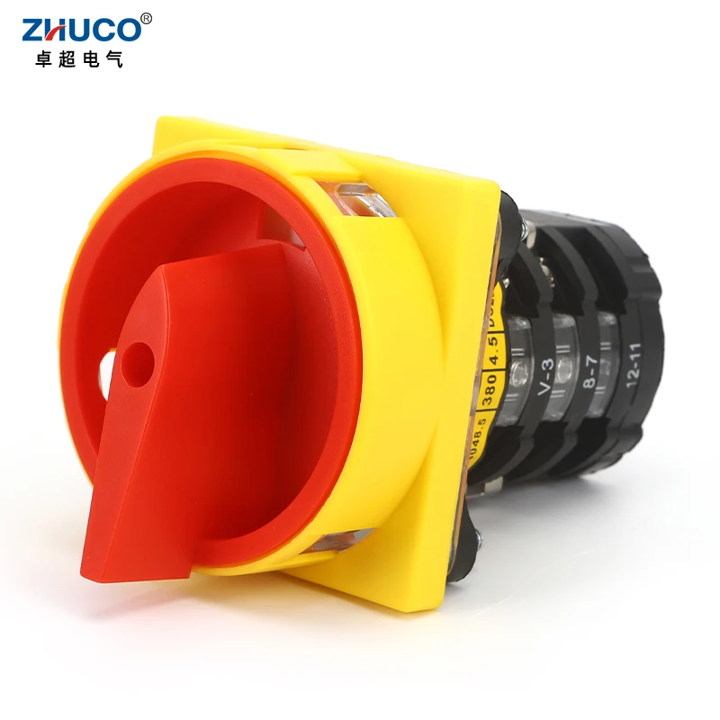 Zhuco Szw25-64D/3Gs 25A On-Off-On Tre Poli 12 Viti Power Cut-Off Lucchetto Controllo Principale Manopola Rotante Commutatore Interruttore A Camma