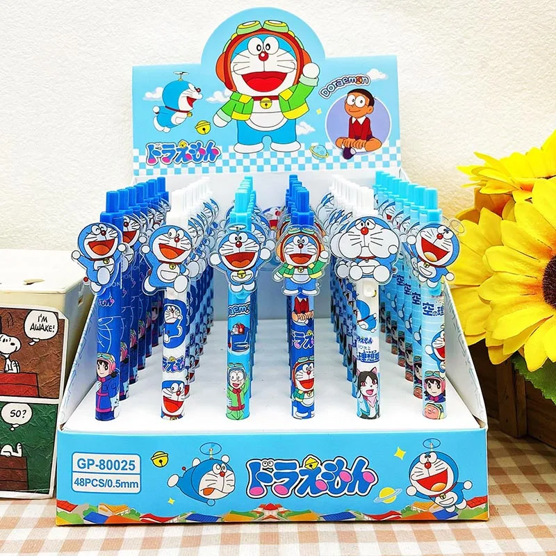 

48pcs/lot Creative Doraemon Press Gel Pen Cute 0.5mm Black Ink Neutral Pens School Writing Supplies Promotional Gift