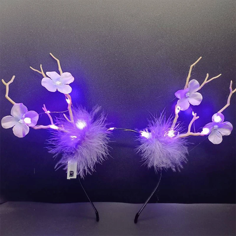 

Christmas Hair Band Glowing Headband Xmas Hair Band Deer Horn Flower Pompom Led Light Flashing Headwear Merry Christmas Gift