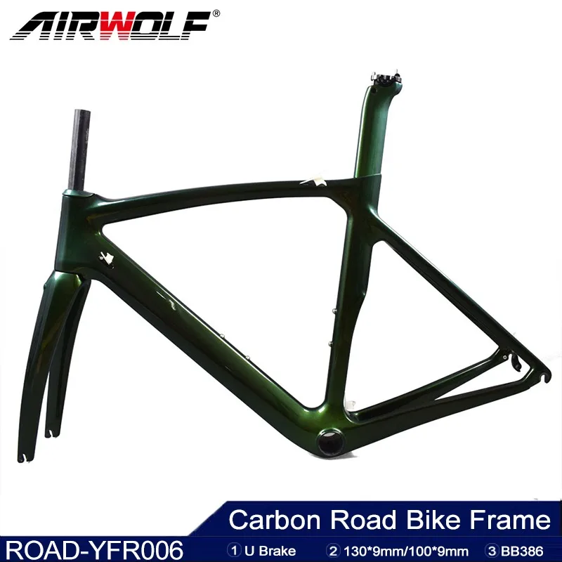 

2024 Airwolf T1100 Road Bike Frame BB386 Carbon Bike Frame 130*9mm Quick Release U Brake Bicycle Frame 700*23c Hot Selling