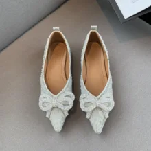 

Women Shoes Low Heels Slip on Luxury Pumps Mules Square Heels Designer Shoes Bling Bow Knot Pointed Toe Summer Ladies Shoes