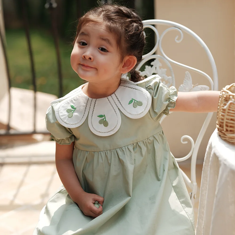 Petal Collar Cotton Hand Embroidery New Toddler Girl Dresses Baby Summer Dress Kids Girls Casual Soft Dress Princess