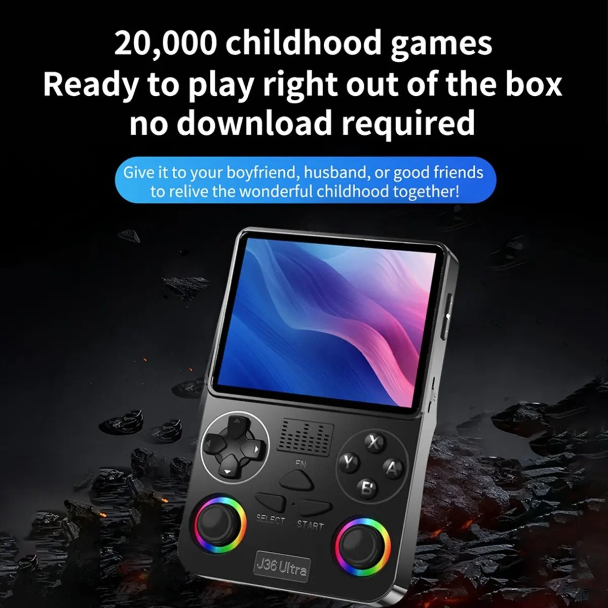 A10R J36 울트라 레트로 휴대용 게임 콘솔 64G 20000 게임 3.5인치 비디오 휴대용 게임 플레이어 20개 이상의 시뮬레이터 지원 A